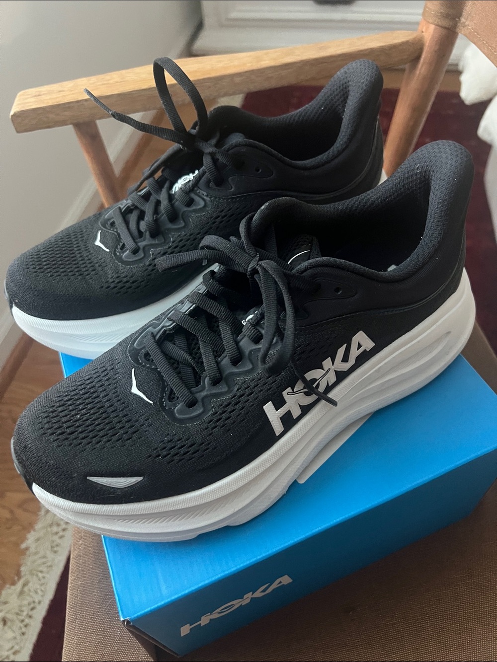Hoka Bondi 9 Black and White Cushioned Running Sneakers